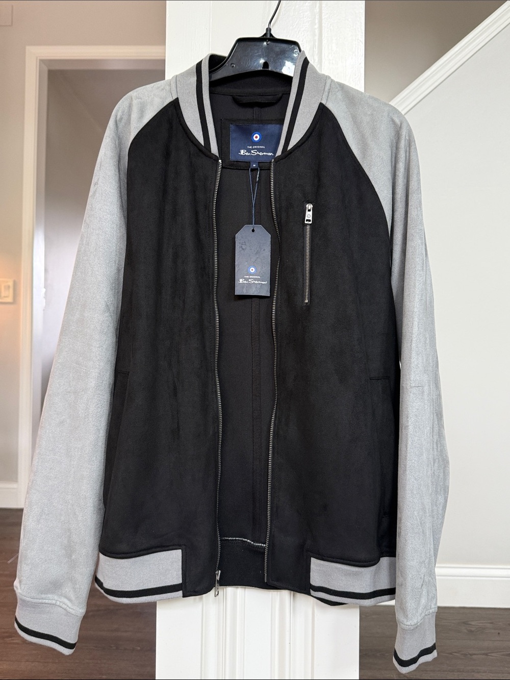 Ben Sherman NWT Black and Gray Suede Bomber Style Men's Jacket M